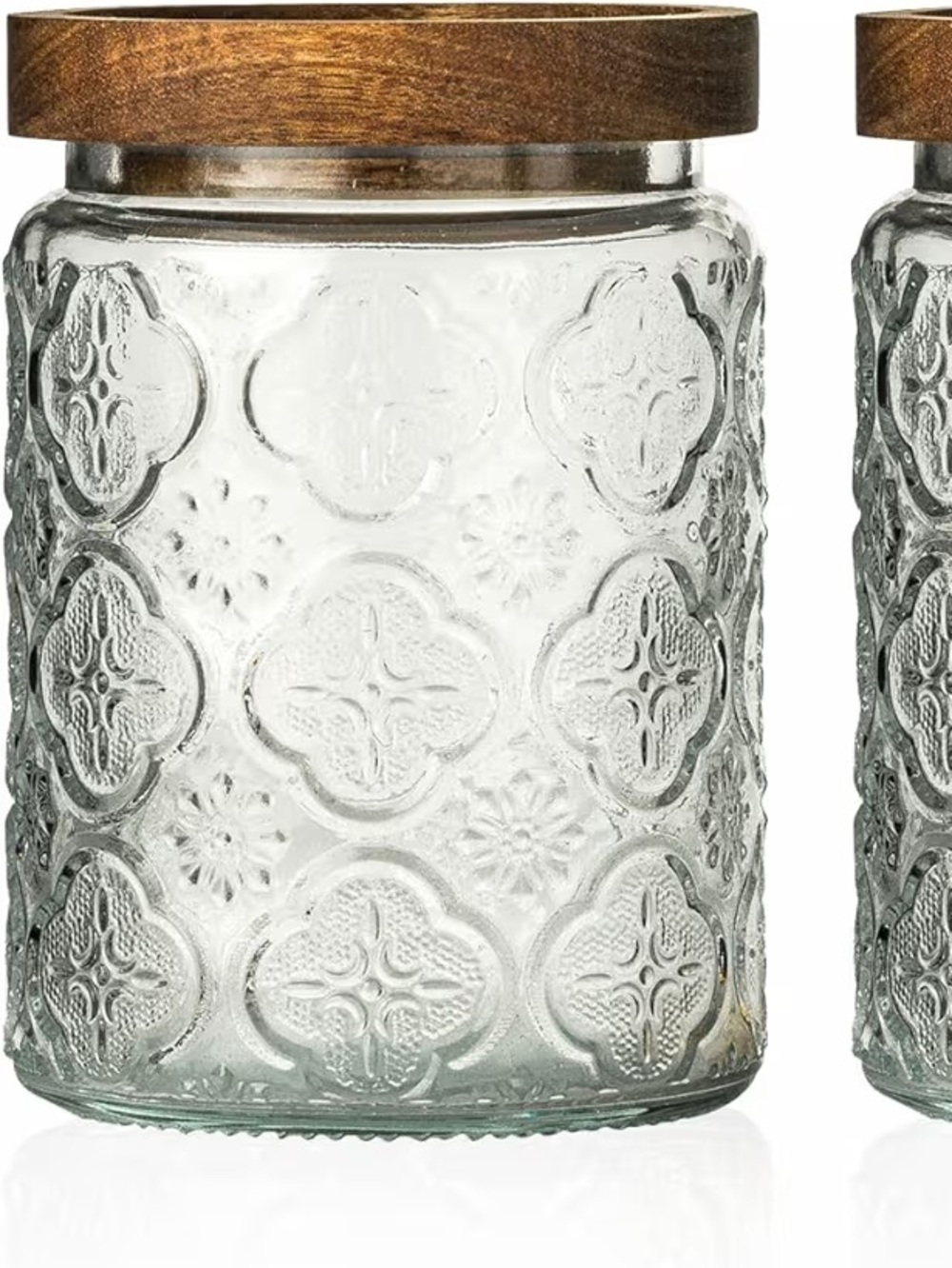 Home Acacia & Glass Textured Storage Jar - Clear Glass with Natural Wood Lid